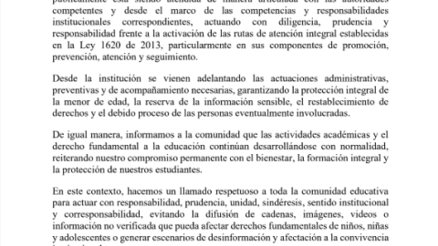Comunicado Colegio San Simón, Ibagué