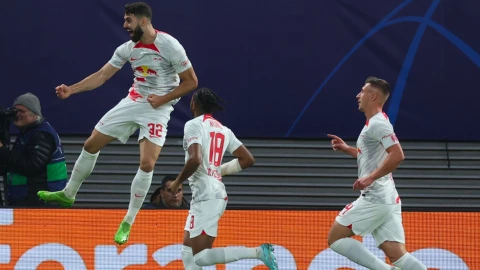 Jugadores del Leipzig celebran un gol