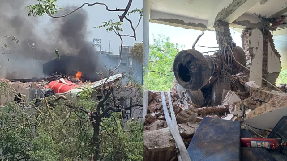 ¡Imágenes desgarradoras! Así quedó la zona del avión estrellado en la India; quedó completamente colapsado