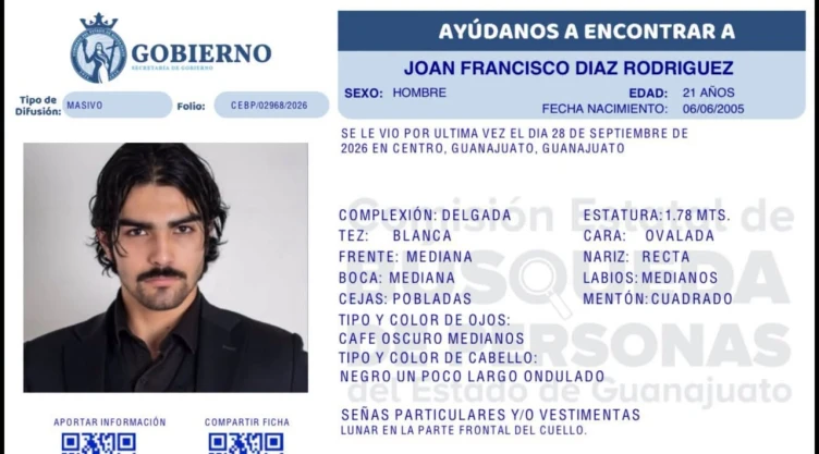 Hallan sin vida a Joan Francisco Díaz Rodríguez, estudiante de la Universidad de Guanajuato.