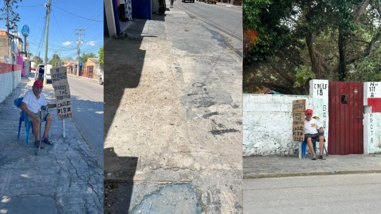 Adulto mayor protesta por banquetas en mal estado en Umán y se hace viral