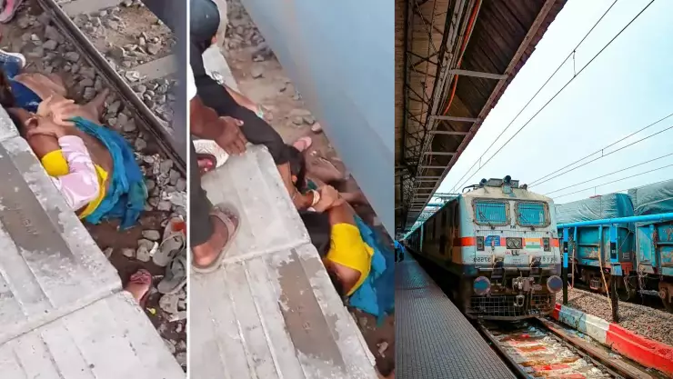 Video de INFARTO: Madre queda 4tr4p4d4 con sus hijos en las vías del tren en la India