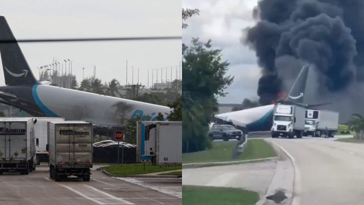 VIDEO | Avión de carga choca contra vehículos en el Aeropuerto de Miami, Estados Unidos, tras salirse de la pista