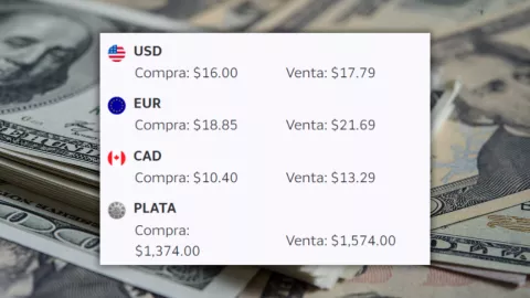 precio del dólar estadounidense, euro, dólar canadiense y plata 