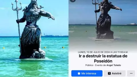 Yucatecos arman convocatoria para quitar estatua de Poseidón de Progreso; aseguran es culpable del Huracán Beryl