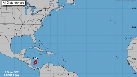 La tormenta tropical Julia se convertirá en huracán durante la tarde o noche del sábado 8 de octubre.