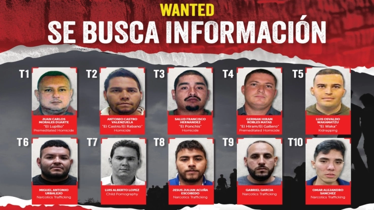 La lista de los fugitivos más buscados en la frontera entre México y EU.
