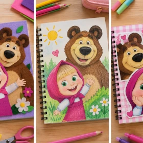 3 ideas para hacer portadas de Masha y el Oso para tus cuadernos