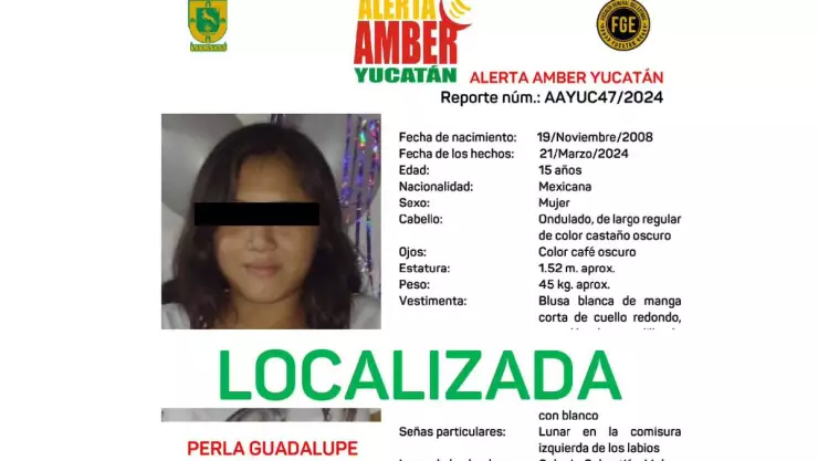 joven quinceañera alerta amber aparece