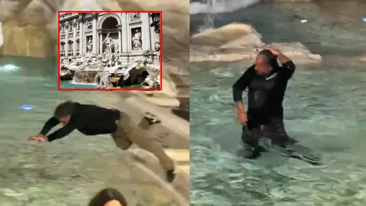 Turista se mete a la Fontana Di Trevi