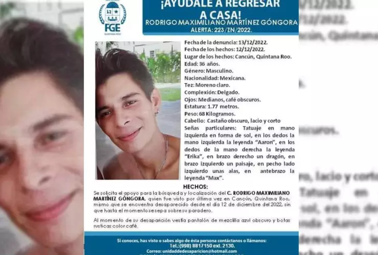 Buscan a Rodrigo Maximiliano Martínez Góngora en Cancún