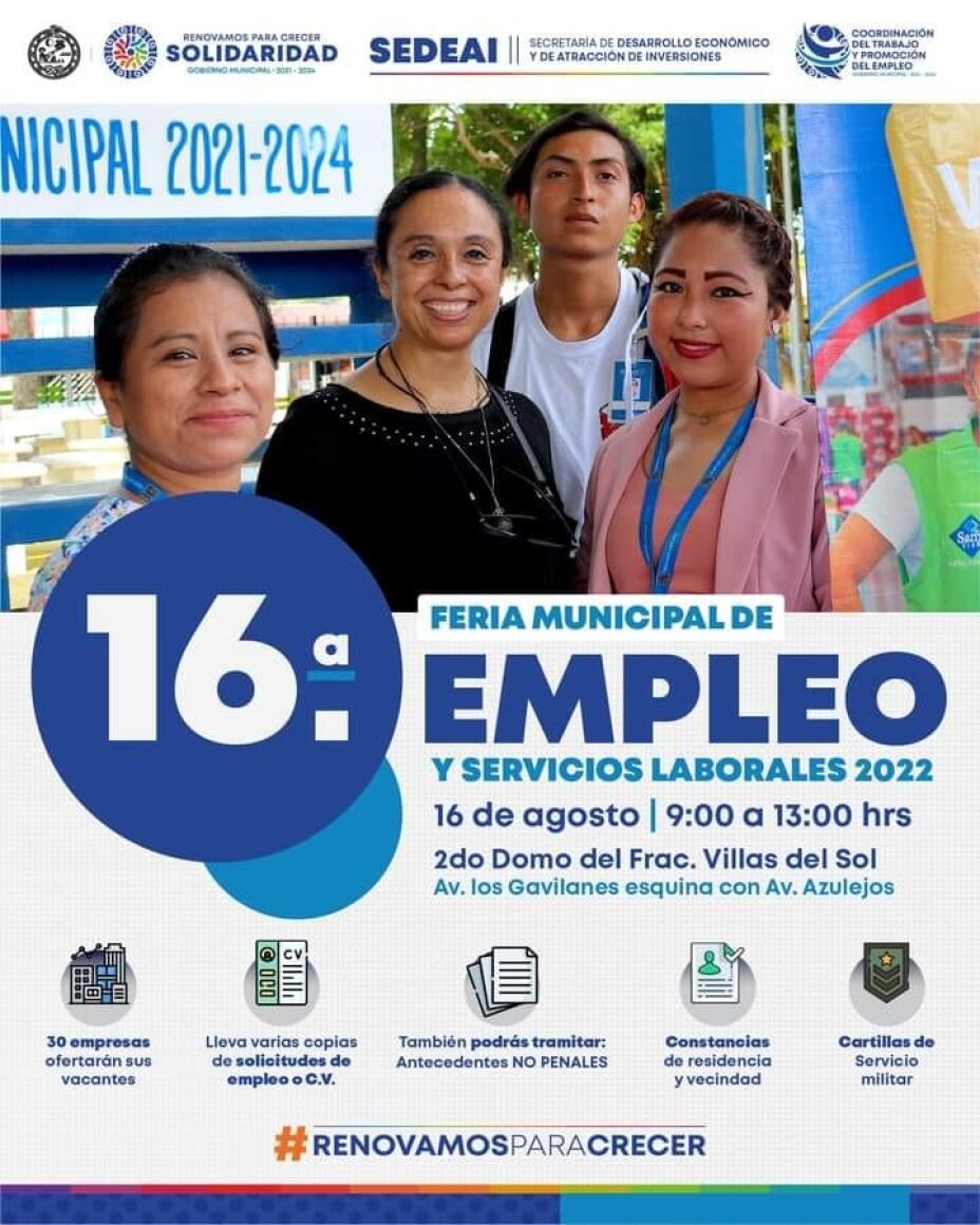 Anuncian Feria del Empleo y Servicios Laborales en Solidaridad