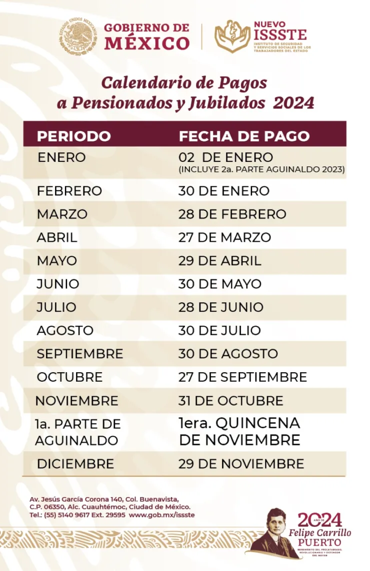 Calendario oficial de pensiones ISSSTE
