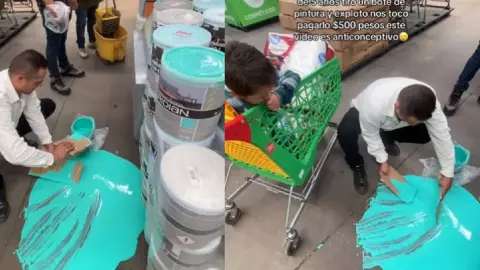 ¡VIDEO ANTICONCEPTIVO! Van con el dinero justo y su hijo tira bote de pintura en el super.jpg