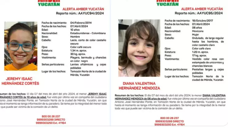 Alerta Amber_ Buscan a los niños Jeremy y Diana tras desaparecer en Yucatán