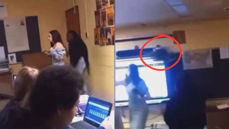 Alumna avienta silla de metal a su maestra