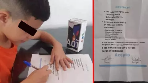 Niño firma contrato