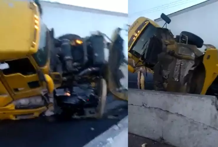 trailer choca con muro de contención en la Celaya-Salvatierra