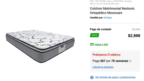 El precio en rebaja de Elektra al colchón Restonic