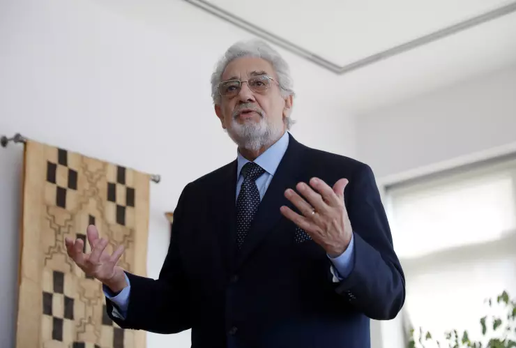 FILE PHOTO: Opera singer Placido Domingo speaks during an event at the Manhattan School of Music in New York