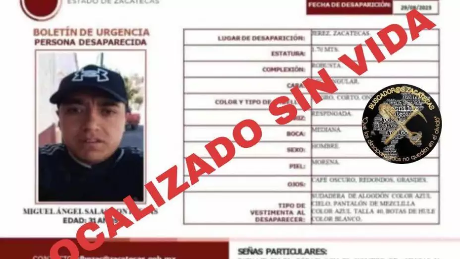Encuentran a joven muerto que tenía reporte de desaparición Zacatecas
