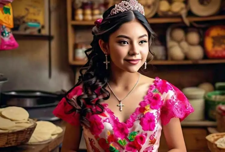 quinceañera realiza sesión de fotos en tortillería