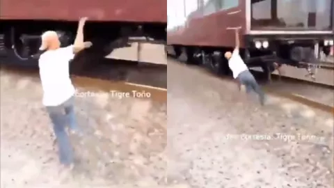 VIDEO: Hombre se cuelga y es arrastrado al subir al tren La Emperatriz