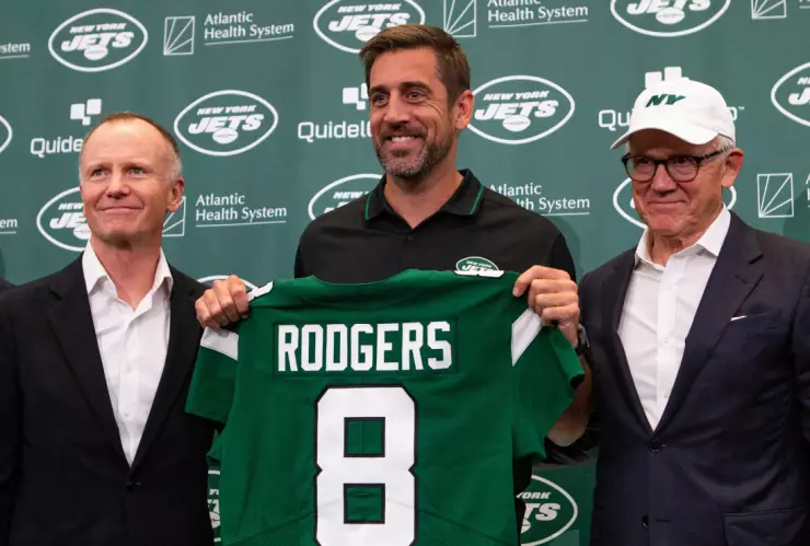 Aaron Rodgers a su llegada a New York Jets