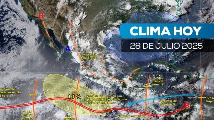Mapa satelital de cómo estará el clima en México este 28 de julio de 2025
