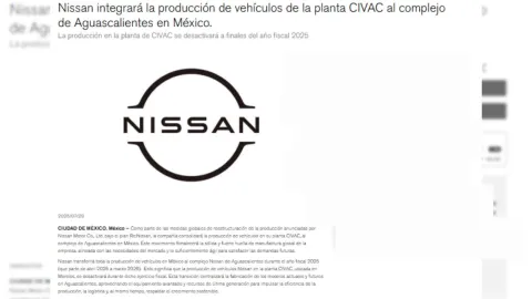 Nissan anuncia cierre en Morelos; se trasladará a Aguascalientes
