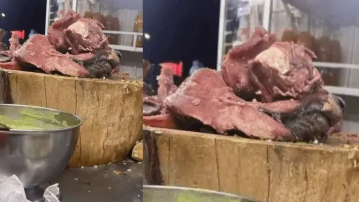¿Tacos de suaperro? Se hace viral foto de supuesta cabeza de perro en tronco de taquería en Ciudad de México.