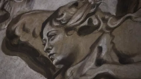 Restauración de fresco en Basílica de San Lorenzo, Roma, Italia.