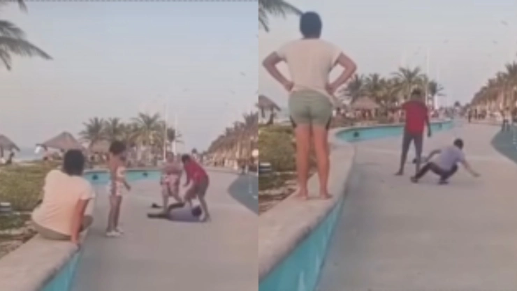 Dos hombres protagonizan fuerte pelea POR UNA MUJER en el malecón de Ciudad del Carmen