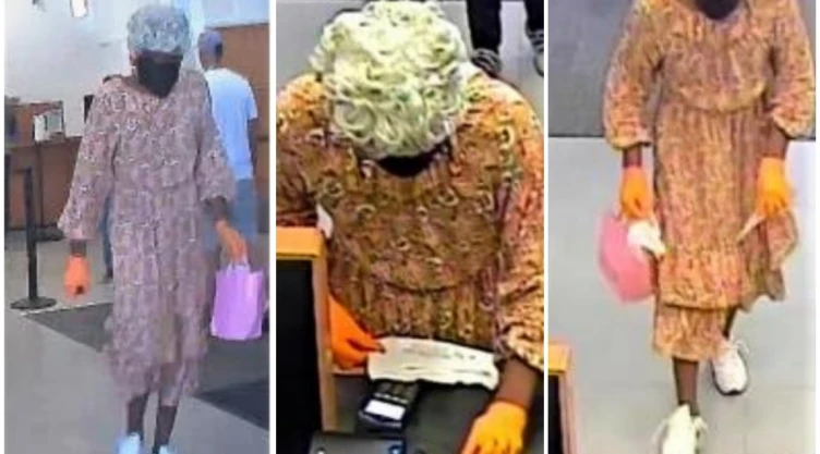 Hombre disfrazado de abuelita asalta banco.
