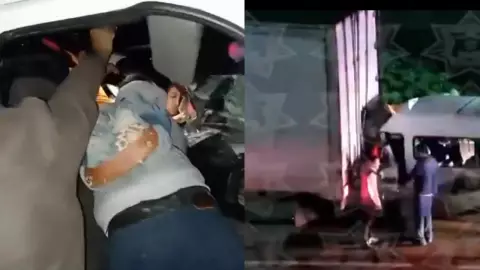 México-Pachuca momento del choque tráiler transporte público