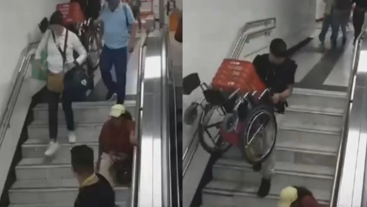 Mujer en silla de ruedas escaleras del Metro CDMX