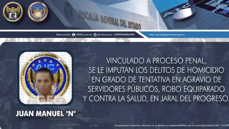 Vinculado por atacar a policías en Jaral del Progreso