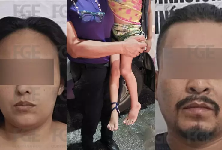 Detienen a padres de niña que fue amarrada a una mesa en Quintana Roo