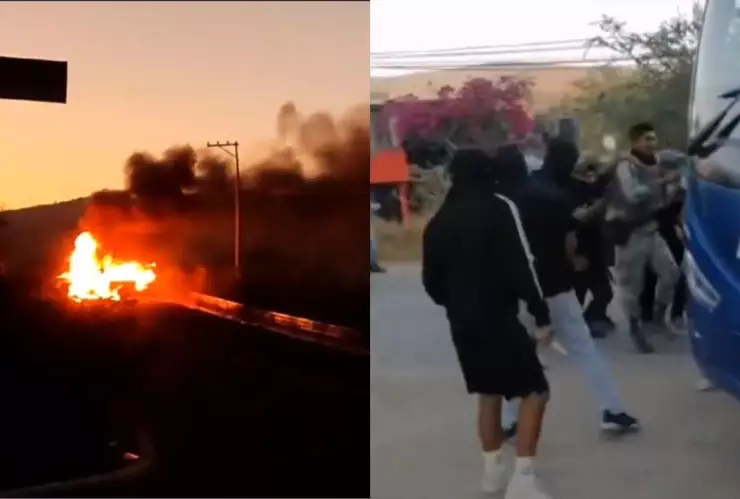 Normalistas de Ayotzinapa queman dos patrullas y retienen a agentes de la GN