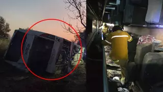 Volcadura de autobús turístico