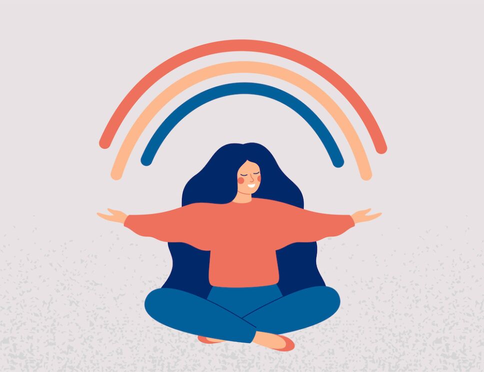 ilustracion de mujer feliz en flor de loto