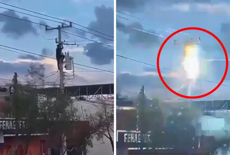 El hombre escaló un poste de luz mientras era perseguido por la policía