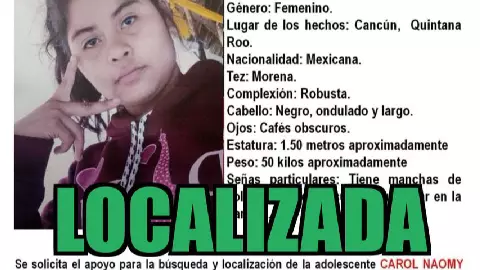 ¡ACTUALIZACIÓN! Localizan a Carol Naomy Radilla, adolescente desaparecida en Cancún desde el pasado 10 de agosto