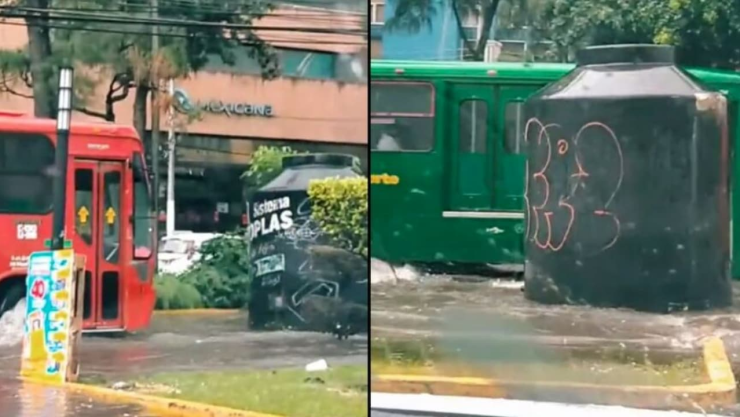 tinaco arrastrado por el agua