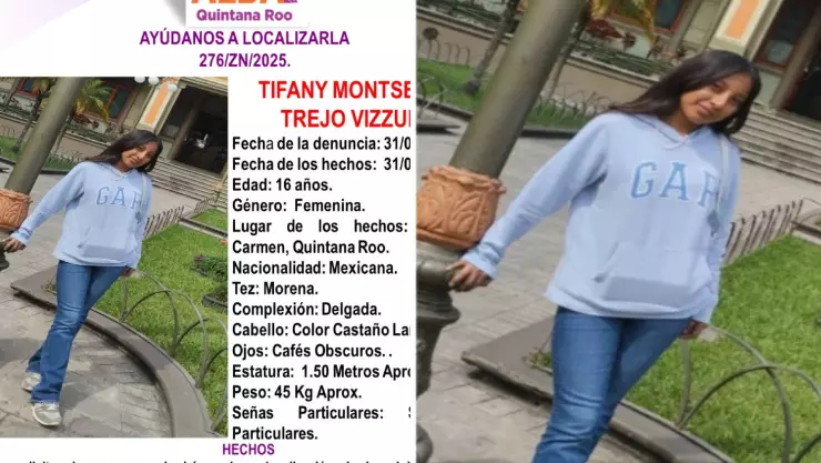 Activan Protocolo Alba en Playa del Carmen por la desaparición de una menor, se trata de Tiffany Montserrat Trejo.jpg