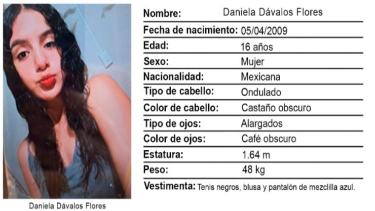 Activan Alerta Amber: Daniela Dávalos Flores desapareció en Irapuato, Guanajuato