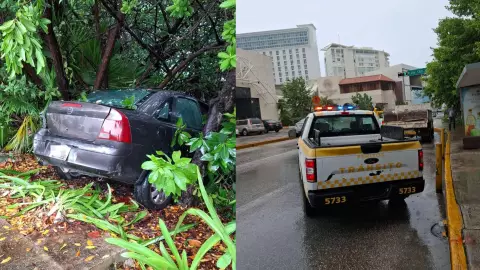 Se registró un accidente en el Boulevard Kukulcán; un auto quedó en el manglar