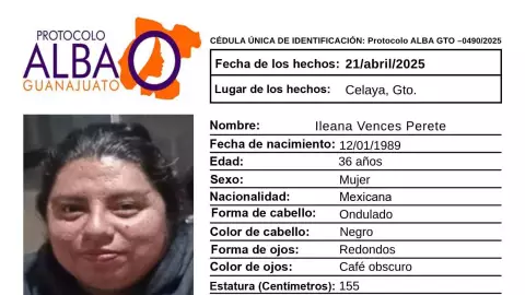 Ileana Vences Perete desapareció en Celaya, Guanajuato