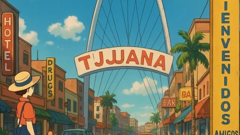 Arco de la Revolución en Tijuana al estilo Ghibli