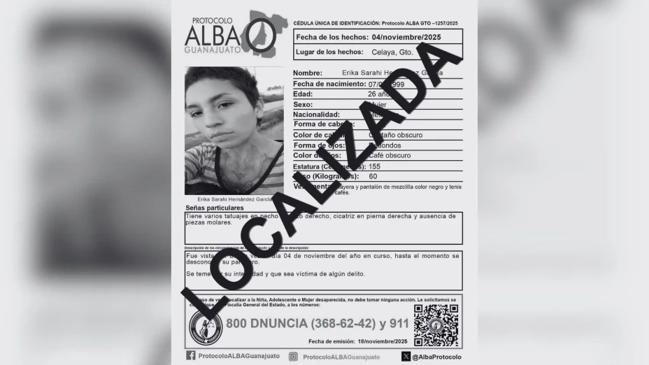 Erika Sarahi Hernández García localizada sin vida